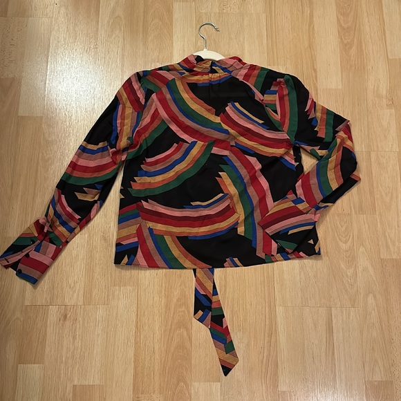 Alice + Olivia Aisha Silk Tie Neck Blouse in Mod Stripe Multi - Picture 6 of 8